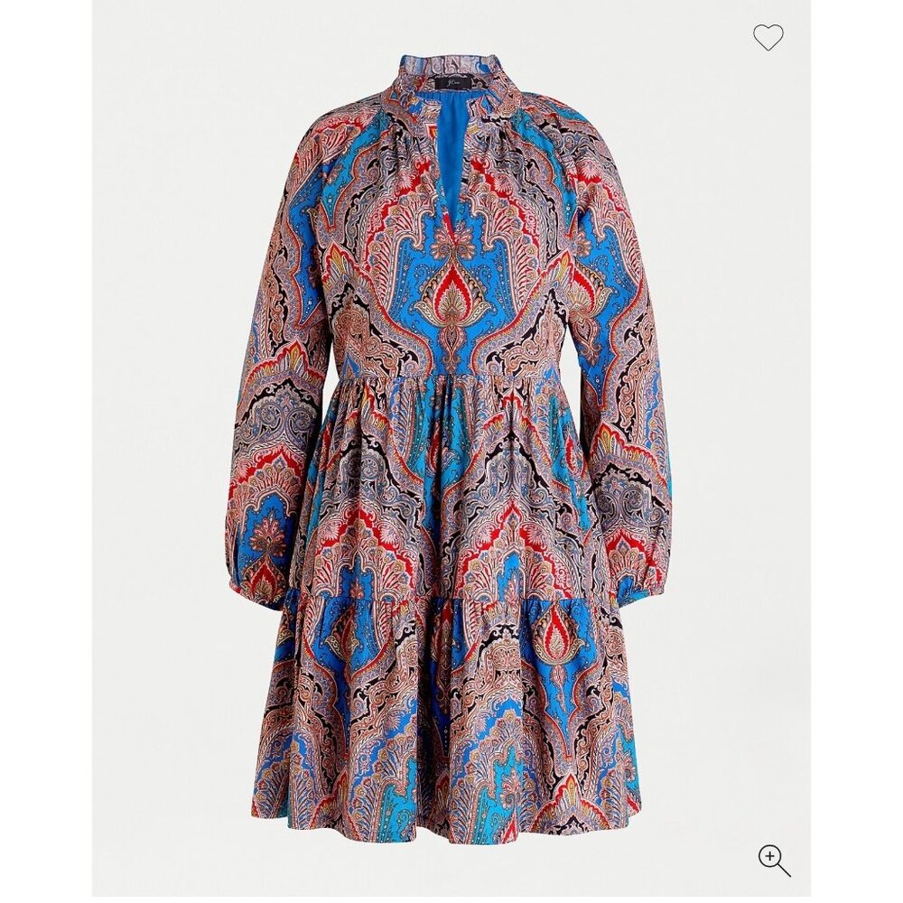 J.Crew Rebecca Ratti Mediterranean Paisley Poplin Dress Size L - Picture 5 of 16